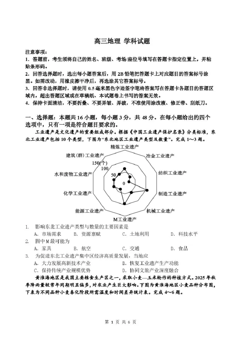 《地理9地理模拟试题_2024-2027高三（6-6月题库）_2026年06月高三试卷_260601吉林东北师范大学附属中学2026届高三5月考前模拟考试（全科）》第1页预览