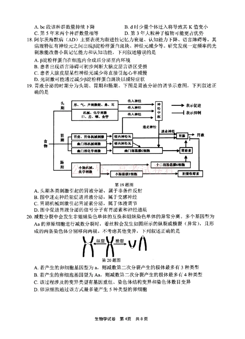 《宁波市2025学年第二学期高考模拟考试生物_副本_12.2026年4月全国各地高考模拟卷_2026年4月_2026届浙江省宁波市高三下学期高考模拟考试全科》第4页预览