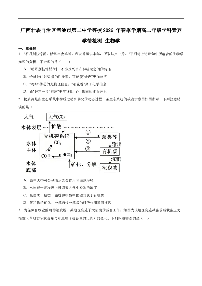 《广西河池市第二高级中学等校2025-2026学年高二下学期期中学科素养学情检测生物试卷（含答案）_2024-2027高二（7-7月题库）_2026年06月高二试卷》第1页预览