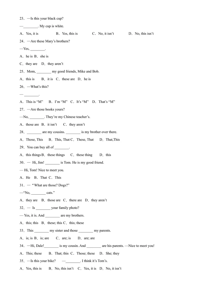 《Unit2重点语法grammar指示代词人称代词主格who引导的特殊疑问句-七年级英语上册单元重难点易错题精练（人教版）_初中英语789_最新人教版英语七年级上册_英语7上最新改版_专题训练》第3页预览