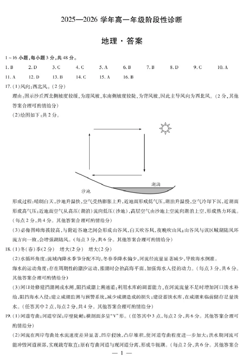 《地理高一年级阶段性诊断简易答案_2026年高一《月考+期中考+阶段性检测真题合集》全国各省全科无水印_河南省九师联盟2026学年高一上学期12月月考》第1页预览