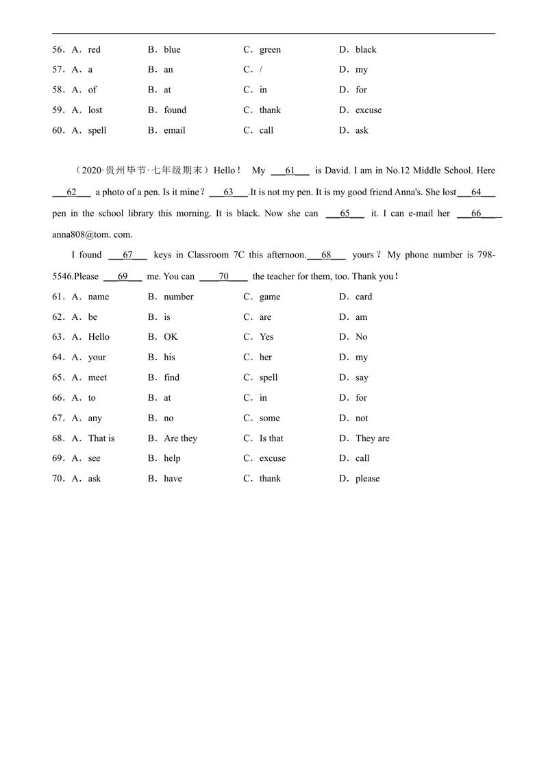 《Unit3单元话题完形填空专项练习-七年级英语上册单元重难点易错题精练（人教版）_初中英语789_最新人教版英语七年级上册_英语7上最新改版_04.英语7上-试题_专题训练》第4页预览