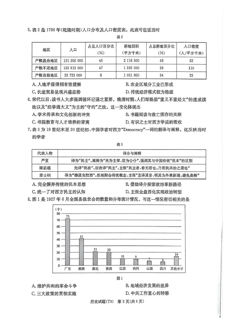 《师大附中2026届高三月考试卷（九）历史_2024-2027高三（6-6月题库）_2026年05月高三试卷_260515湖南省师大附中2026届高三月考试卷（九）（全科）》第2页预览