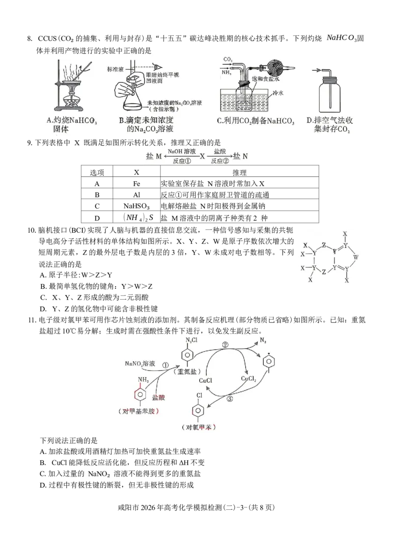 《陕西咸阳市2026届高三下学期高考模拟检测（二）化学（含答案）_副本_12.2026年4月全国各地高考模拟卷_2026年陕西省咸阳市高考模拟检测（二）_05化学_陕西省咸阳市高考模拟检测（二）》第3页预览