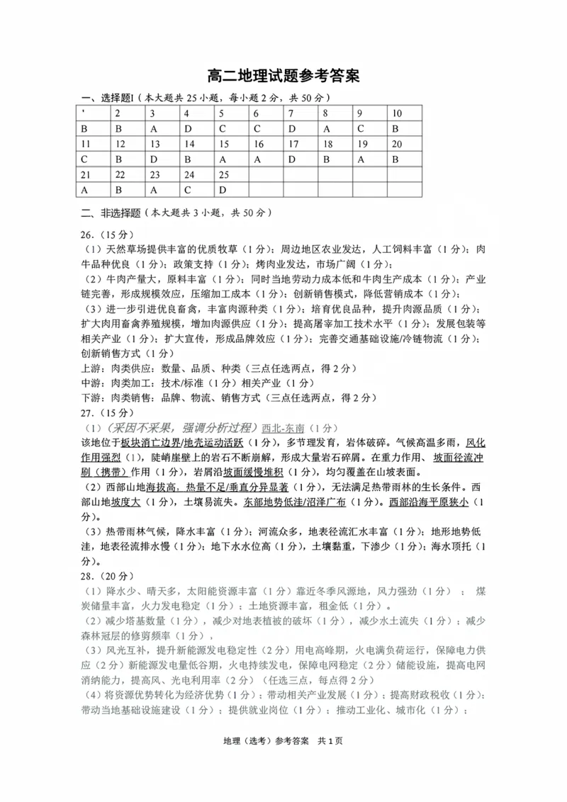 《地理答案-2606丽水高二期末_2024-2027高二（7-7月题库）_2026年06月高二试卷_260627浙江省丽水市2025-2026学年高二下学期6月期末教学质量监控（全）》第1页预览