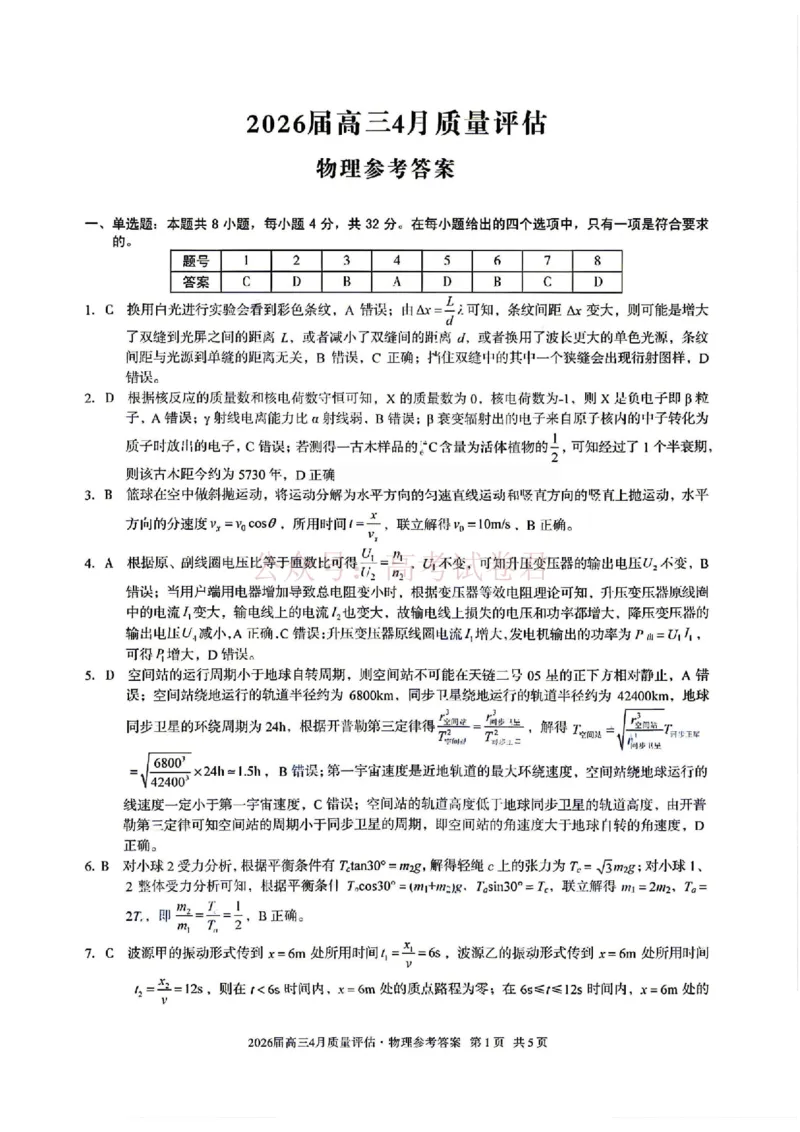 《安徽省1号卷A10联盟2026届高三4月质量评估联考物理答案_12.2026年4月全国各地高考模拟卷_2026年4月_A10联盟4月质量评估2026年安徽省A10联盟高三4月质量评估联考全科》第1页预览
