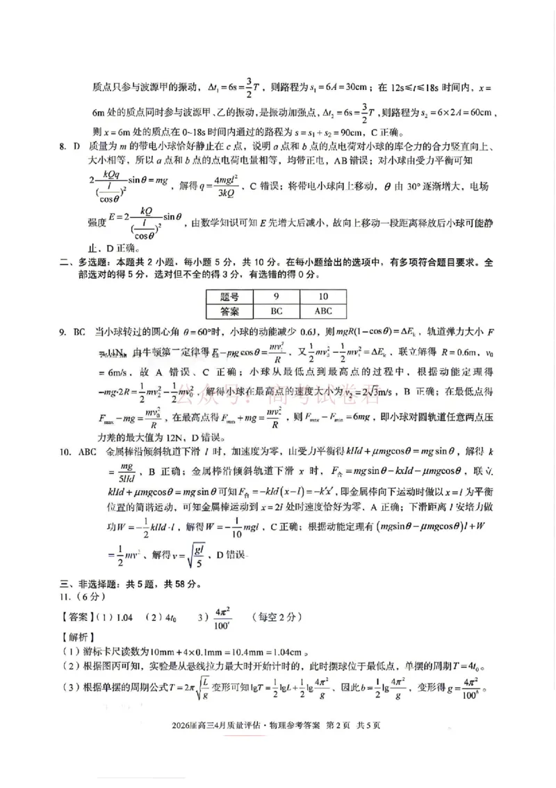 《安徽省1号卷A10联盟2026届高三4月质量评估联考物理答案_12.2026年4月全国各地高考模拟卷_2026年4月_A10联盟4月质量评估2026年安徽省A10联盟高三4月质量评估联考全科》第2页预览