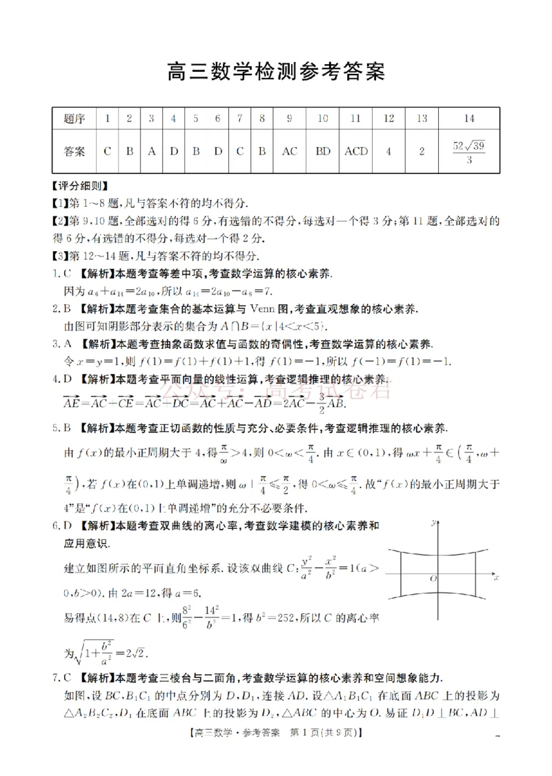 《四川省2026届高三下学期3月联考（26-157C）数学答案_副本_12.2026年4月全国各地高考模拟卷_2026届四川金太阳高三下学期3月联考（26-157C）全科》第1页预览