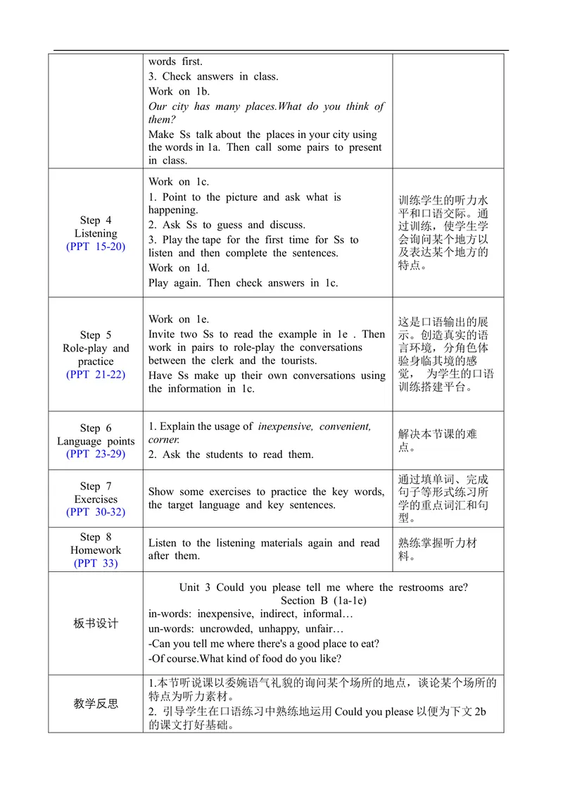 《Unit3SectionB1a-1e_初中英语789_旧版人教版英语九年级全册_旧版可参考_02.英语9全一册-表格式全英教案+PPT课件+朗读第2套_全英教案_Unit3（教案）_Unit3SectionB1a-1e》第2页预览
