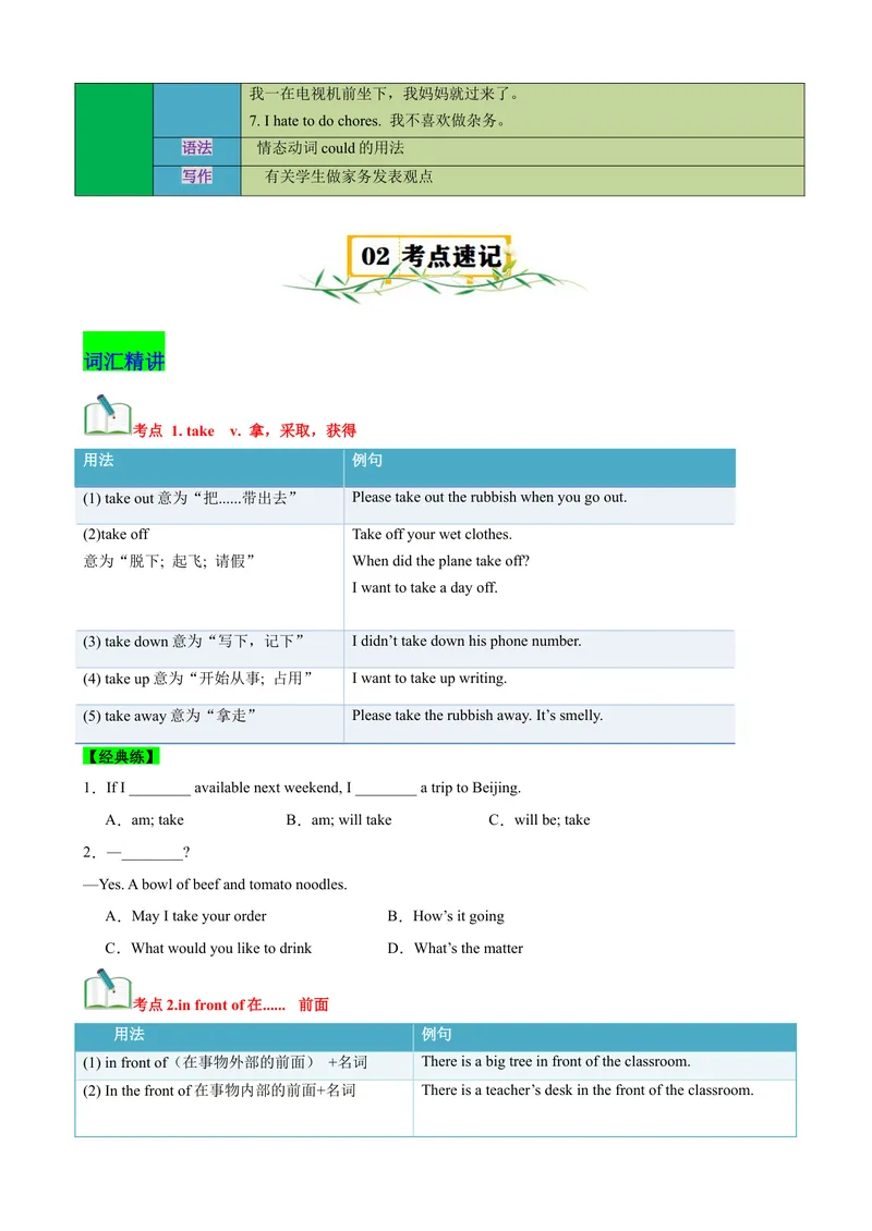 《Unit3Couldyoupleasecleanyourroom？（知识清单）（学生版）_初中英语789_最新人教版英语八年级下册_旧版（有参考价值）_版本二_八年级英语下册（人教版）_单元知识复习专项-U122_2025版》第2页预览