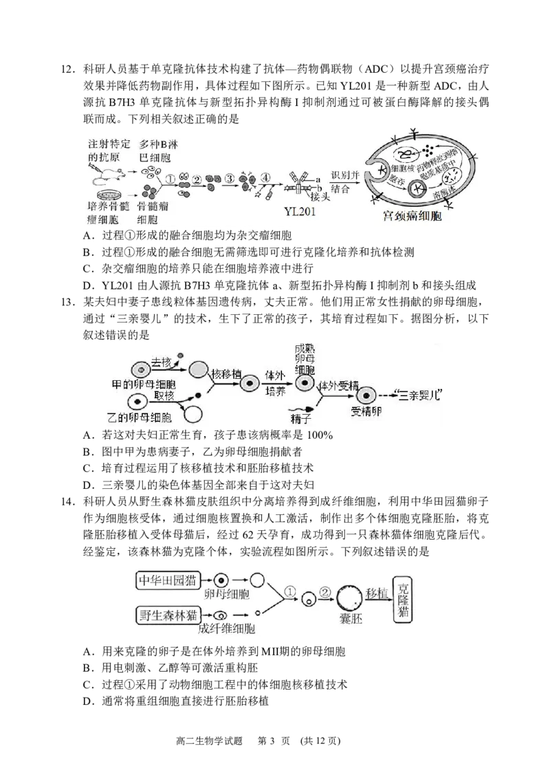 《哈尔滨市第六中学校2024级高二下学期期中考试生物_2024-2027高二（7-7月题库）_2026年05月高二试卷_260517黑龙江省哈尔滨市第六中学校2024级高二下学期期中考试（全）》第3页预览
