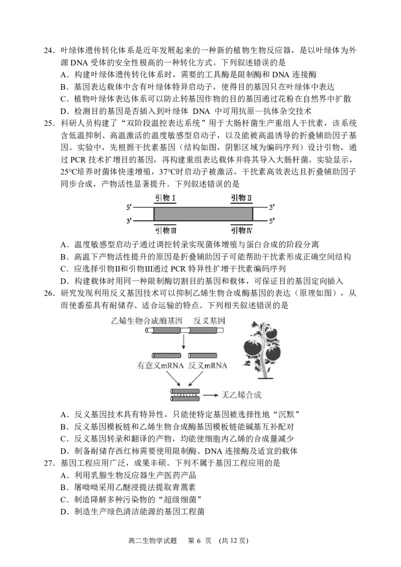 《哈尔滨市第六中学校2024级高二下学期期中考试生物_2024-2027高二（7-7月题库）_2026年05月高二试卷_260517黑龙江省哈尔滨市第六中学校2024级高二下学期期中考试（全）》第6页预览