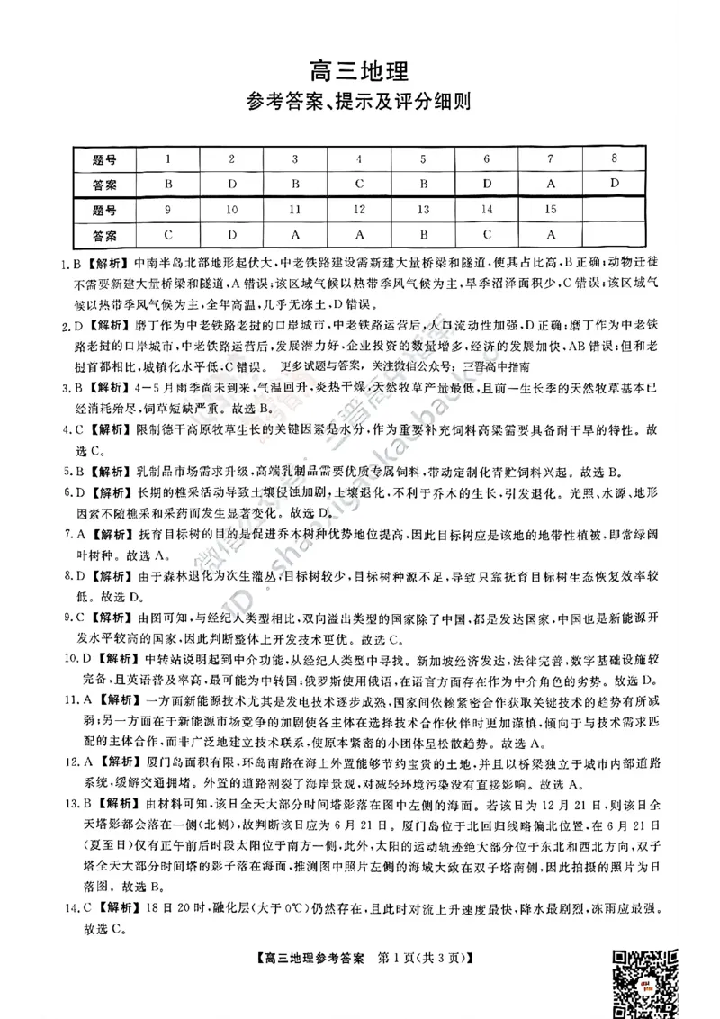 《地理答案_2024-2027高三（6-6月题库）_2026年05月高三试卷_260502山西2026届高三金科大联考（全科）_地理》第1页预览