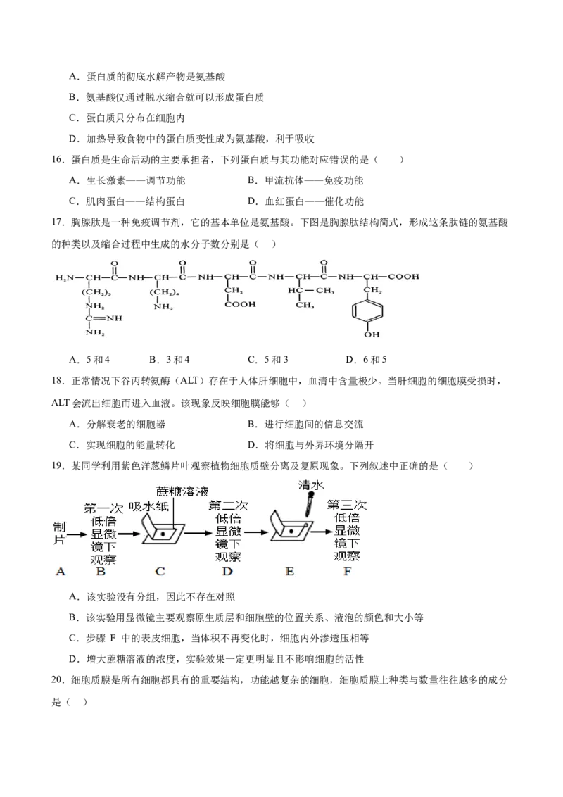 《天津市部分区2025-2026学年高一上学期11月期中考试生物Word版含答案_2026年高一《月考+期中考+阶段性检测真题合集》全国各省全科无水印》第3页预览
