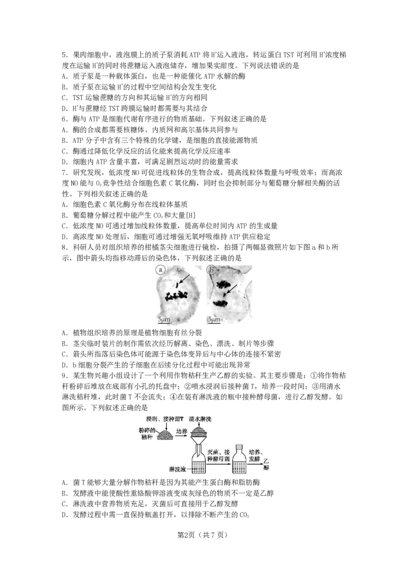 《成都市第七中学2025-2026学年度下期高2027届零诊模拟考试生物_2024-2027高二（7-7月题库）_2026年06月高二试卷_260627四川省成都市第七中学2025-2026学年度下期高2027届零诊模拟考试（全）》第2页预览
