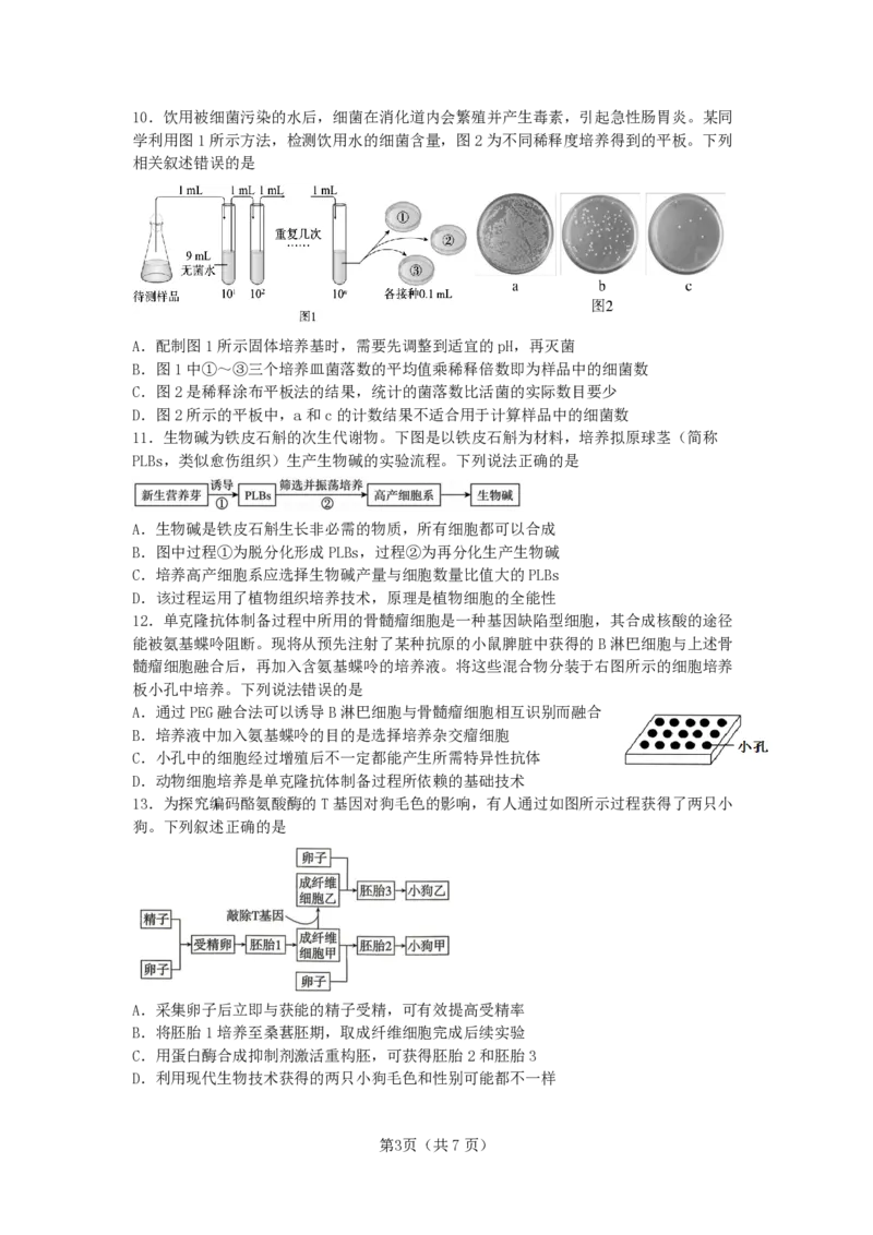 《成都市第七中学2025-2026学年度下期高2027届零诊模拟考试生物_2024-2027高二（7-7月题库）_2026年06月高二试卷_260627四川省成都市第七中学2025-2026学年度下期高2027届零诊模拟考试（全）》第3页预览