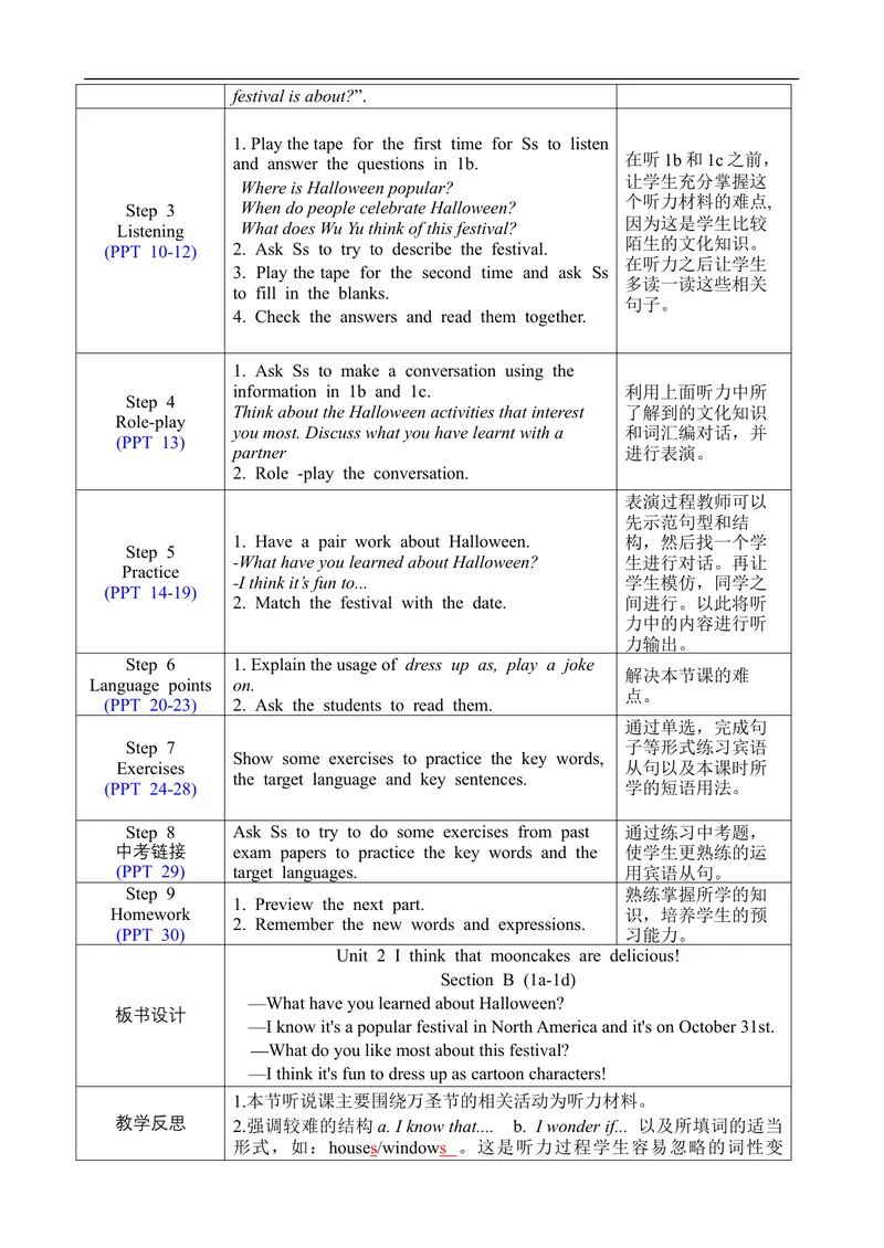 《Unit2SectionB1a-1d_初中英语789_旧版人教版英语九年级全册_旧版可参考_02.英语9全一册-表格式全英教案+PPT课件+朗读第2套_全英教案_Unit2（教案）_Unit2SectionB1a-1d》第2页预览
