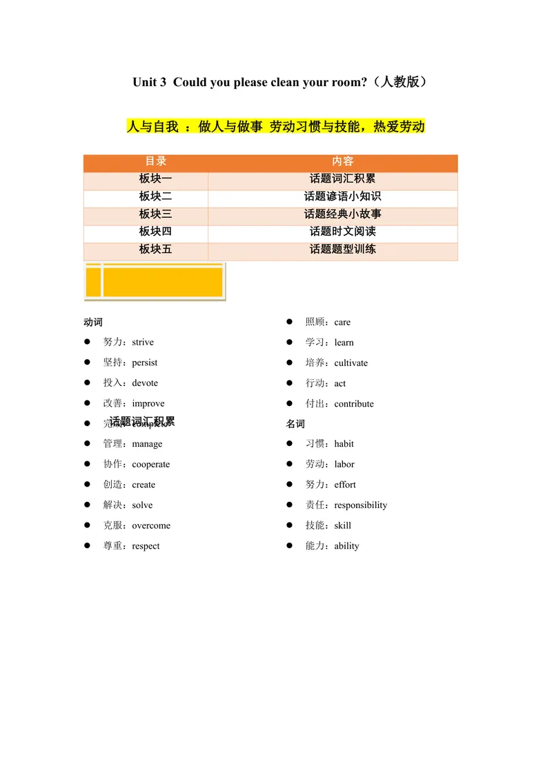 《Unit3Couldyoupleasecleanyourroom？（人与自我：做人与做事，劳动习惯与技能，热爱劳动）（同步拓展阅读）（学生版）_初中英语789_最新人教版英语八年级下册_旧版（有参考价值）_版本二》第1页预览