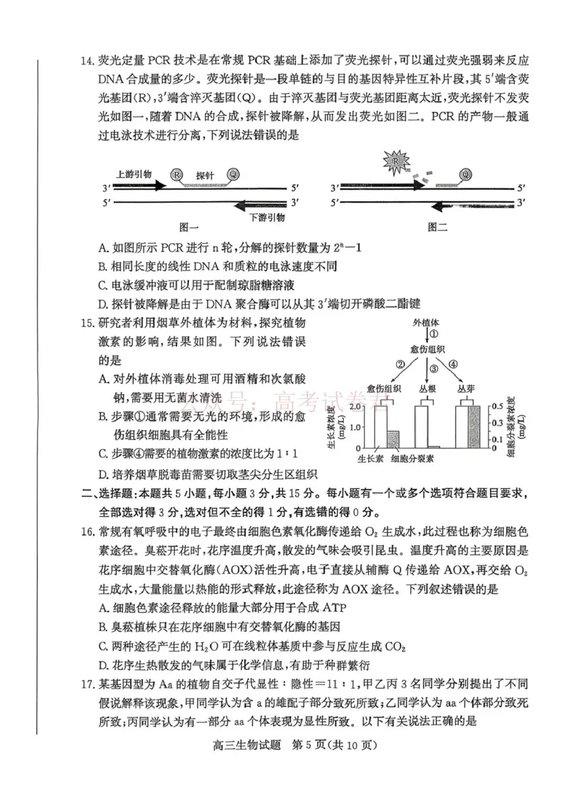 《山东枣庄市2026届高三下学期二模生物_12.2026年4月全国各地高考模拟卷_2026届山东省枣庄市高三3月模拟考试（二调）全科_06生物_山东省枣庄市高三3月模拟考试（二调）》第5页预览