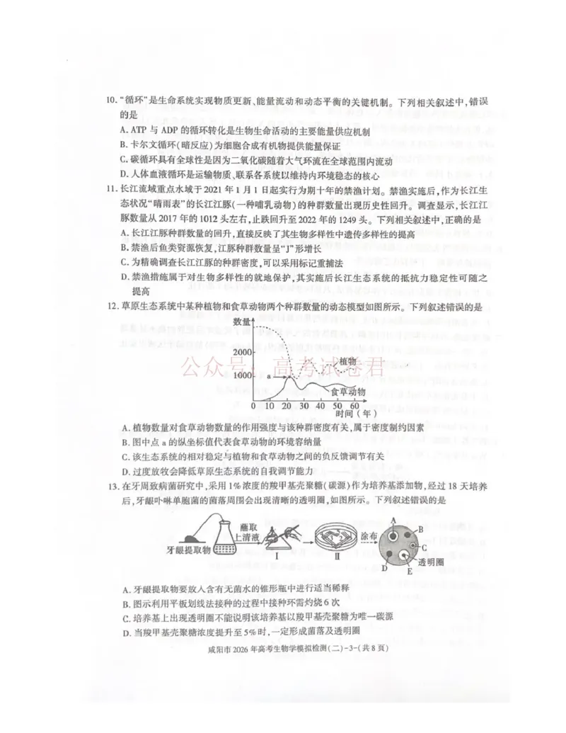 《咸阳市2026年高考模拟检测（二）生物_12.2026年4月全国各地高考模拟卷_2026年陕西省咸阳市高考模拟检测（二）_06生物_陕西省咸阳市高考模拟检测（二）》第3页预览