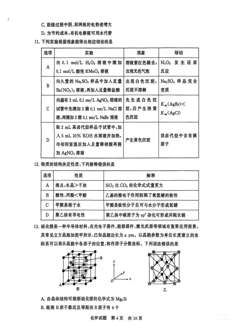 《化学-2026届高三T8联考（八省联考）_2026年高三《月考+期中考+阶段性检测真题合集》全国各省全科无水印_八省联考2026届高三第一次八省联考（T8联考）》第4页预览