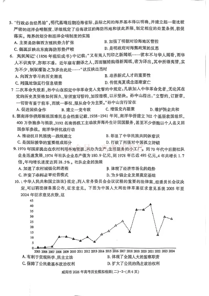 《咸阳市2026年高考模拟检测（二）历史_12.2026年4月全国各地高考模拟卷_2026年陕西省咸阳市高考模拟检测（二）_08历史_陕西省咸阳市高考模拟检测（二）》第2页预览