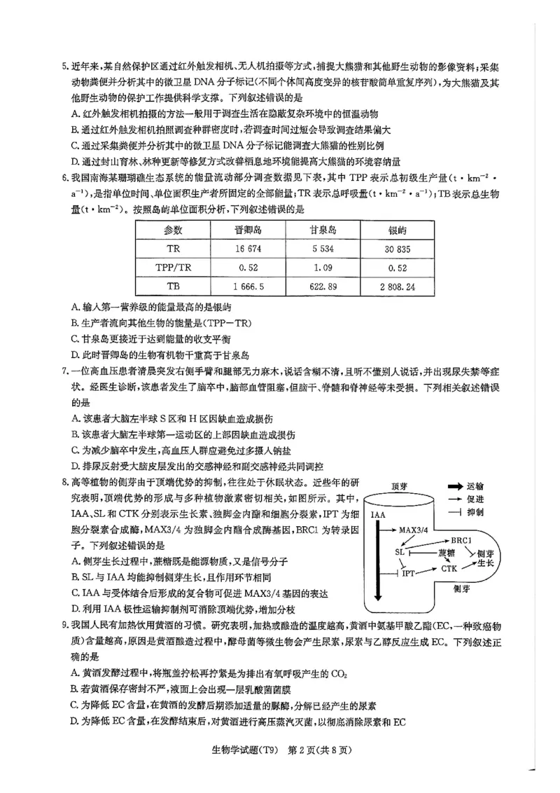 《师大附中2026届高三月考试卷(九)生物_2024-2027高三(6-6月题库)_2026年05月高三试卷_260515湖南省师大附中2026届高三月考试卷(九)(全科)》第2页预览
