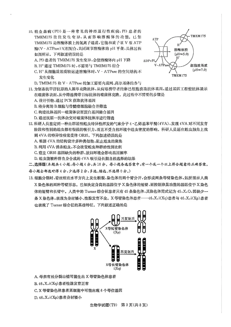 《师大附中2026届高三月考试卷(九)生物_2024-2027高三(6-6月题库)_2026年05月高三试卷_260515湖南省师大附中2026届高三月考试卷(九)(全科)》第3页预览