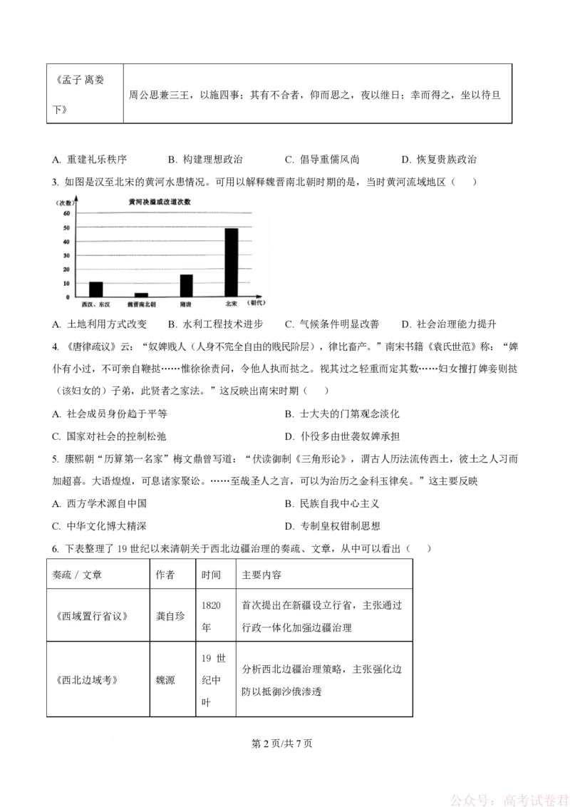 《精品解析：四川省绵阳南山中学2025-2026学年高三下学期第六次教学质量检测历史试题（原卷版）_12.2026年4月全国各地高考模拟卷_2026届四川绵阳南山中学高三第六次教学质量检测》第2页预览