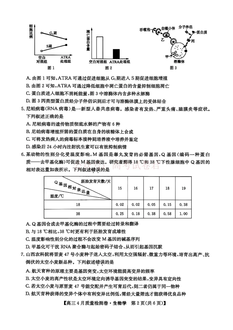 《山西省卓越联盟2025～2026学年高三4月质量检测卷生物_副本_12.2026年4月全国各地高考模拟卷_2026年4月_2026届山西省卓越联盟高三4月质量检测卷全科》第2页预览