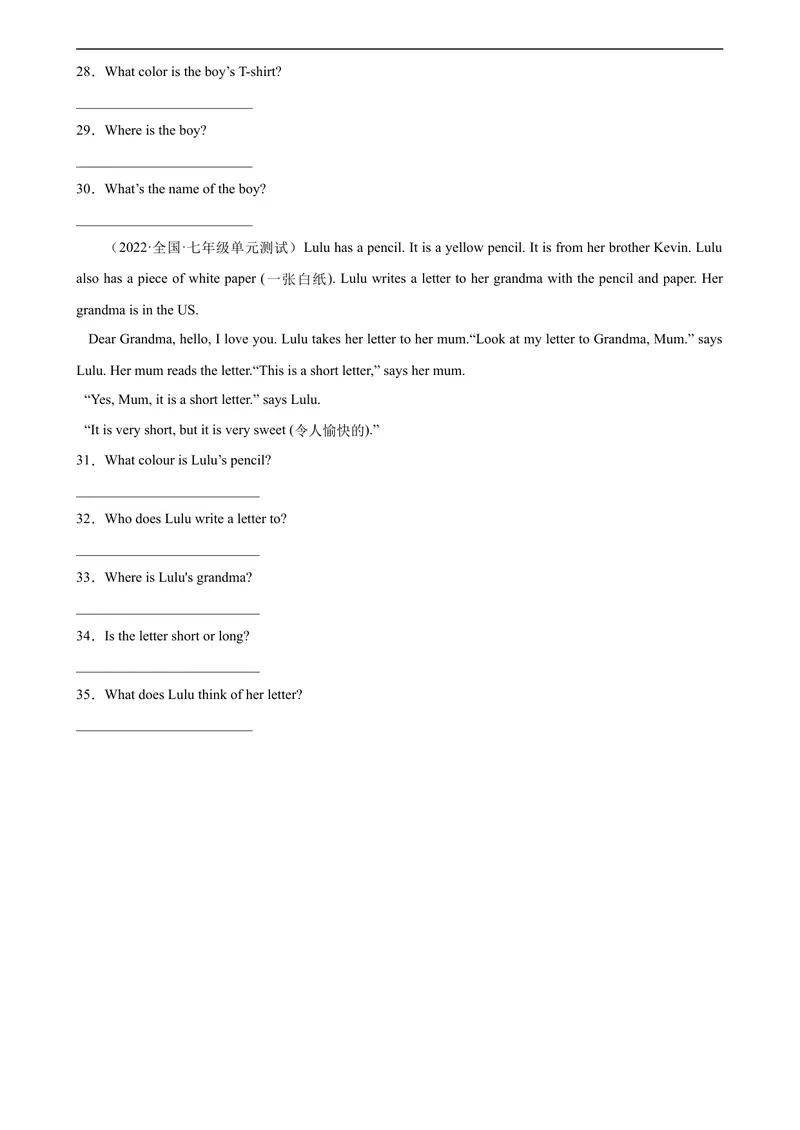 《Unit2单元话题任务型阅读练习-七年级英语上册单元重难点易错题精练（人教版）_初中英语789_最新人教版英语七年级上册_英语7上最新改版_04.英语7上-试题_专题训练》第4页预览
