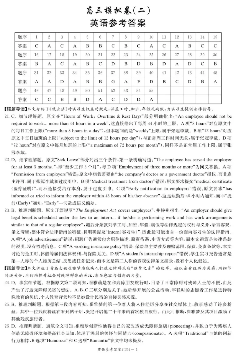 《师大附中2026届高三月考试卷（九）英语答案_2024-2027高三（6-6月题库）_2026年05月高三试卷_260515湖南省师大附中2026届高三月考试卷（九）（全科）》第1页预览