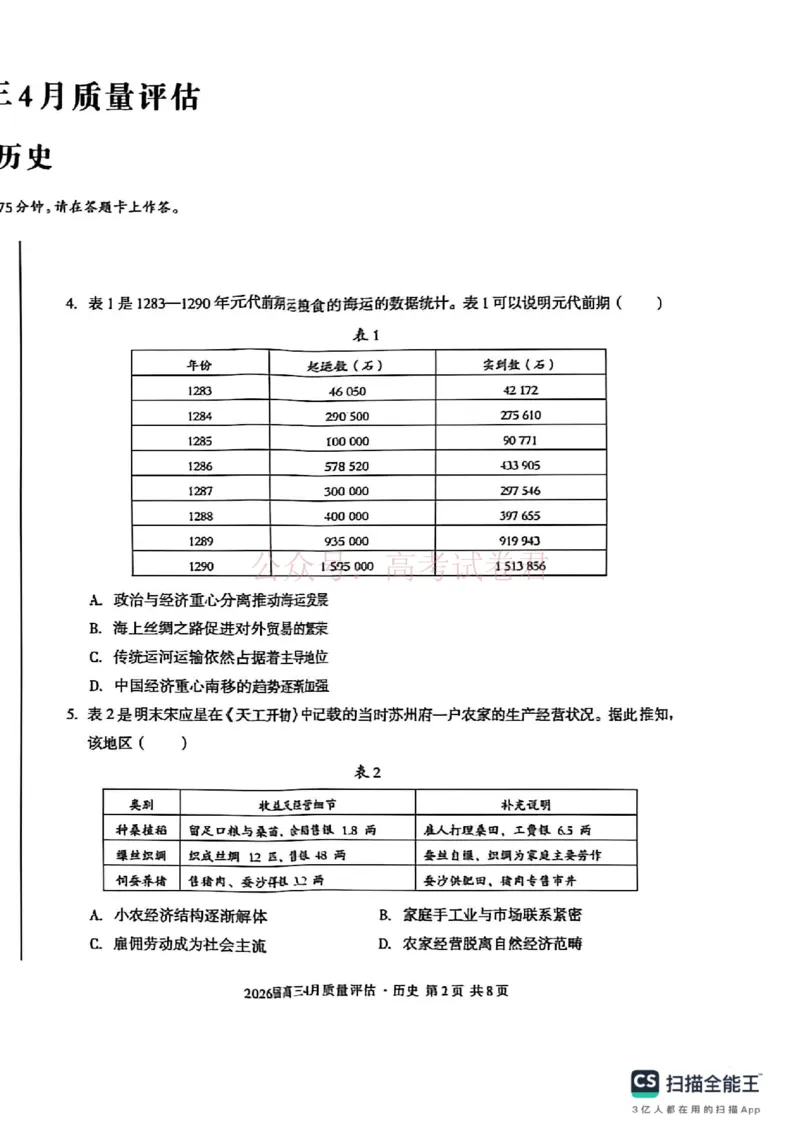 《安徽省1号卷A10联盟2026届高三4月质量评估联考历史_12.2026年4月全国各地高考模拟卷_2026年4月_A10联盟4月质量评估2026年安徽省A10联盟高三4月质量评估联考全科》第2页预览