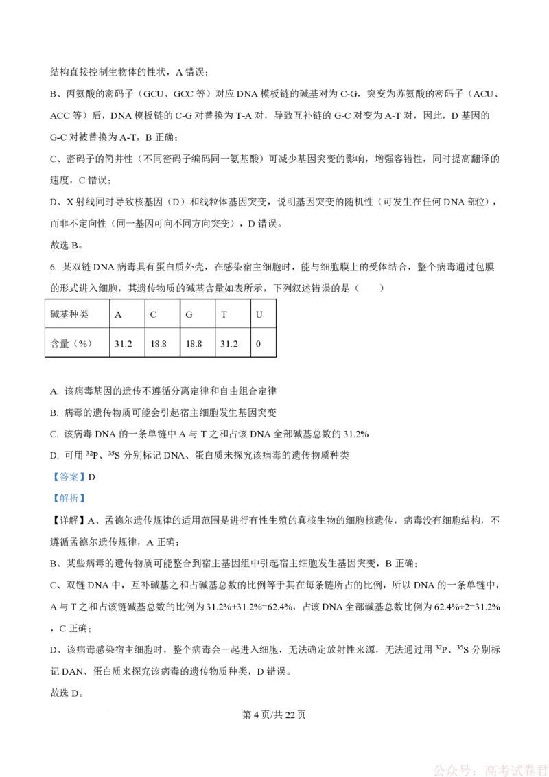 《精品解析：2026届四川省绵阳市涪城区四川省绵阳南山中学高三模拟预测生物试题（解析版）_12.2026年4月全国各地高考模拟卷_2026届四川绵阳南山中学高三第六次教学质量检测》第4页预览