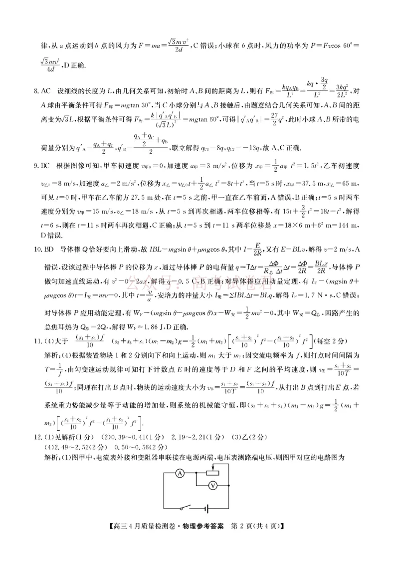 《山西省卓越联盟2025～2026学年高三4月质量检测卷物理答案_副本_12.2026年4月全国各地高考模拟卷_2026年4月_2026届山西省卓越联盟高三4月质量检测卷全科》第2页预览