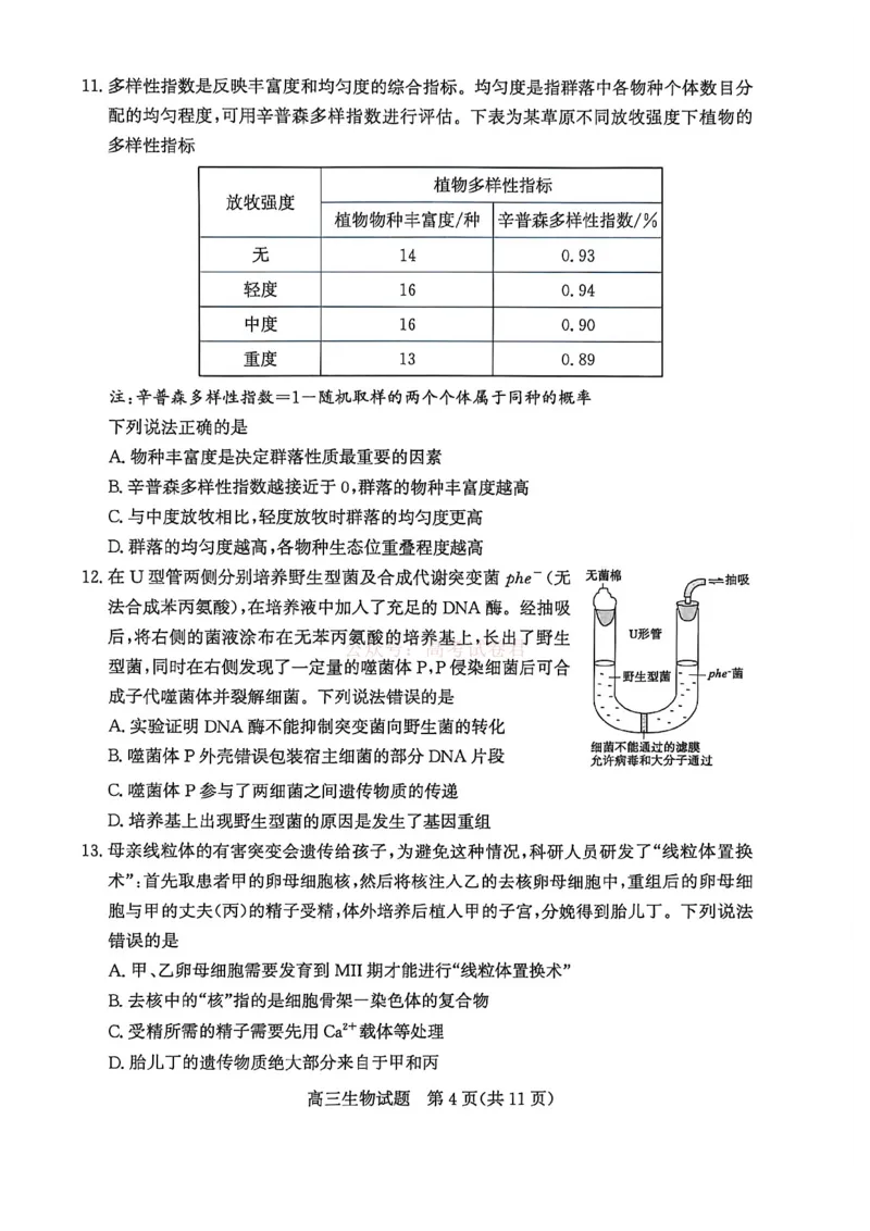 《山东省滨州市2026届高三年级一模考试生物_12.2026年4月全国各地高考模拟卷_2026届山东省滨州市高三一模考试_06生物2026届山东省滨州市高三一模考试》第3页预览