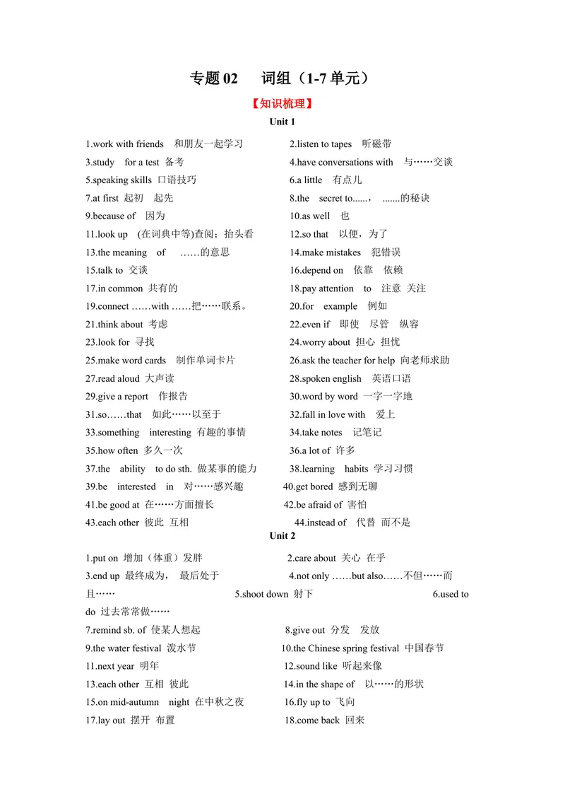 《专题02词组（知识梳理+专题过关）-2023九上期中考点大串讲（人教版）（解析版）_初中英语789_26秋最新人教版英语九年级上册_26秋人教九上_39、赠送其它资料_旧版资料_4.习题试卷》第1页预览