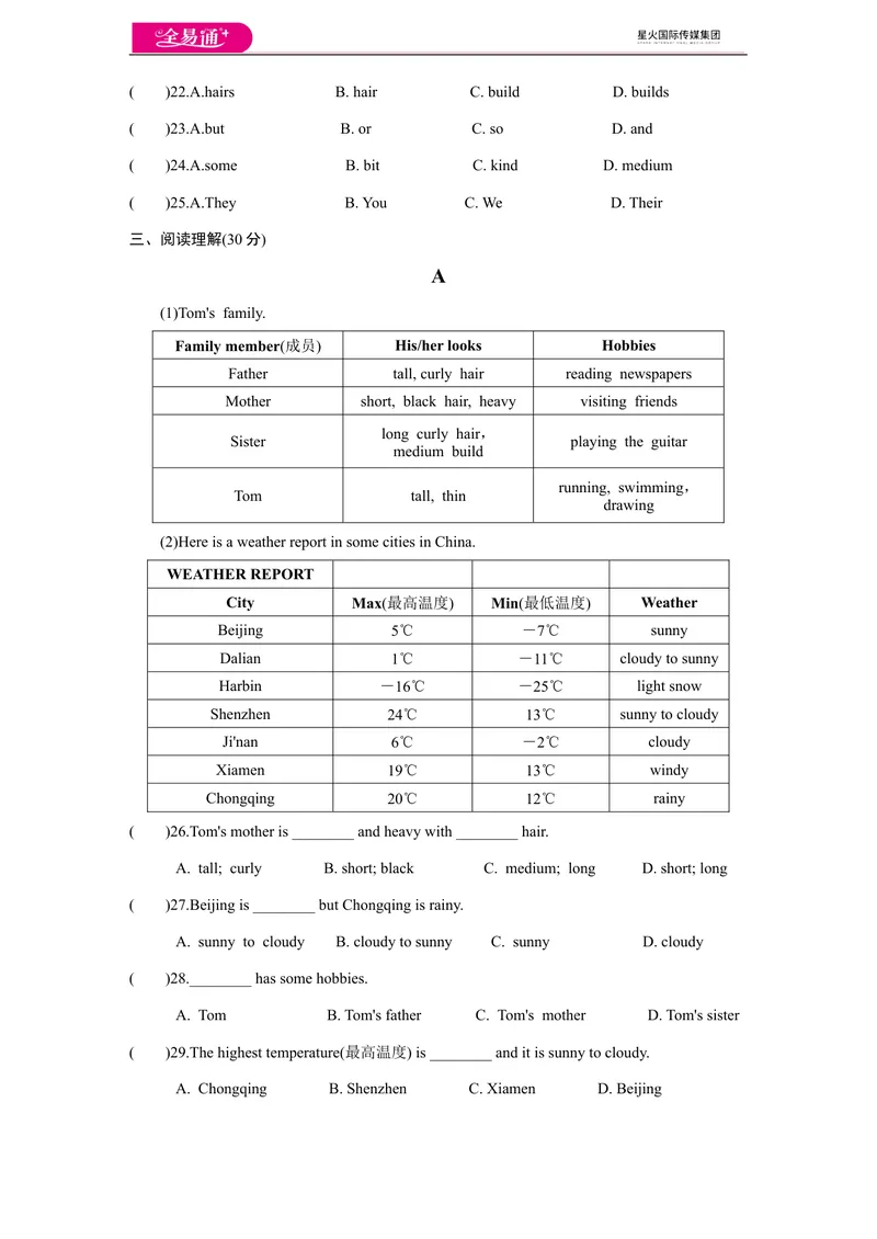 《Unit9单元测试_初中英语789_最新人教版英语七年级下册_七下英语旧版_人教版英语七年级下册教学资料（全易通）_人教版英语七年级下册教学资料（全易通）_同步试题资源包（全易通）》第3页预览
