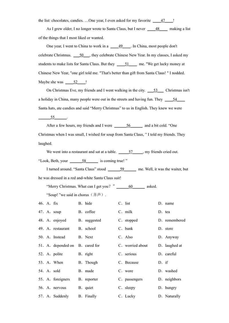 《专题03完形填空2022-2023学年九年级英语上学期期末高分冲刺专练（人教新目标）（原卷版）_初中英语789_26秋最新人教版英语九年级上册_26秋人教九上_39、赠送其它资料_旧版资料_4.习题试卷》第5页预览
