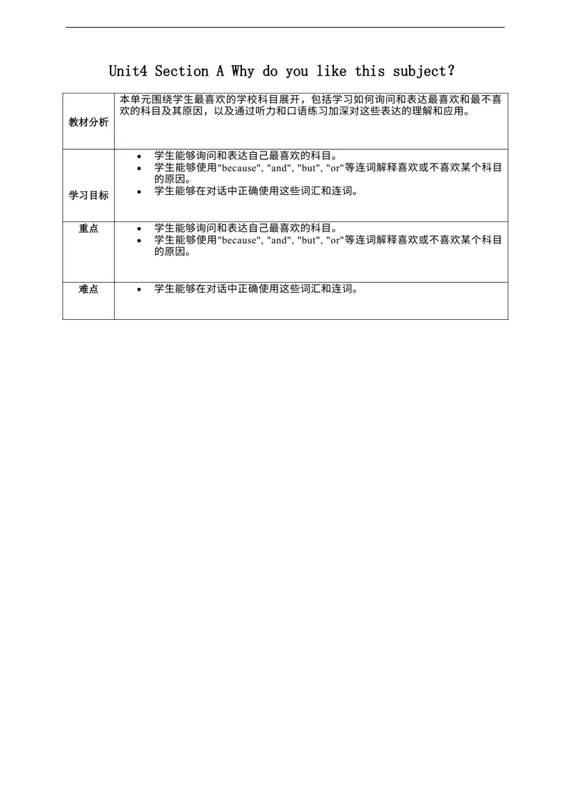 《Unit4SectionAWhydoyoulikethissubject？教学设计(1)_初中英语789_最新人教版英语七年级上册_英语7上最新改版_02.英语7上-教案（表格式）》第1页预览