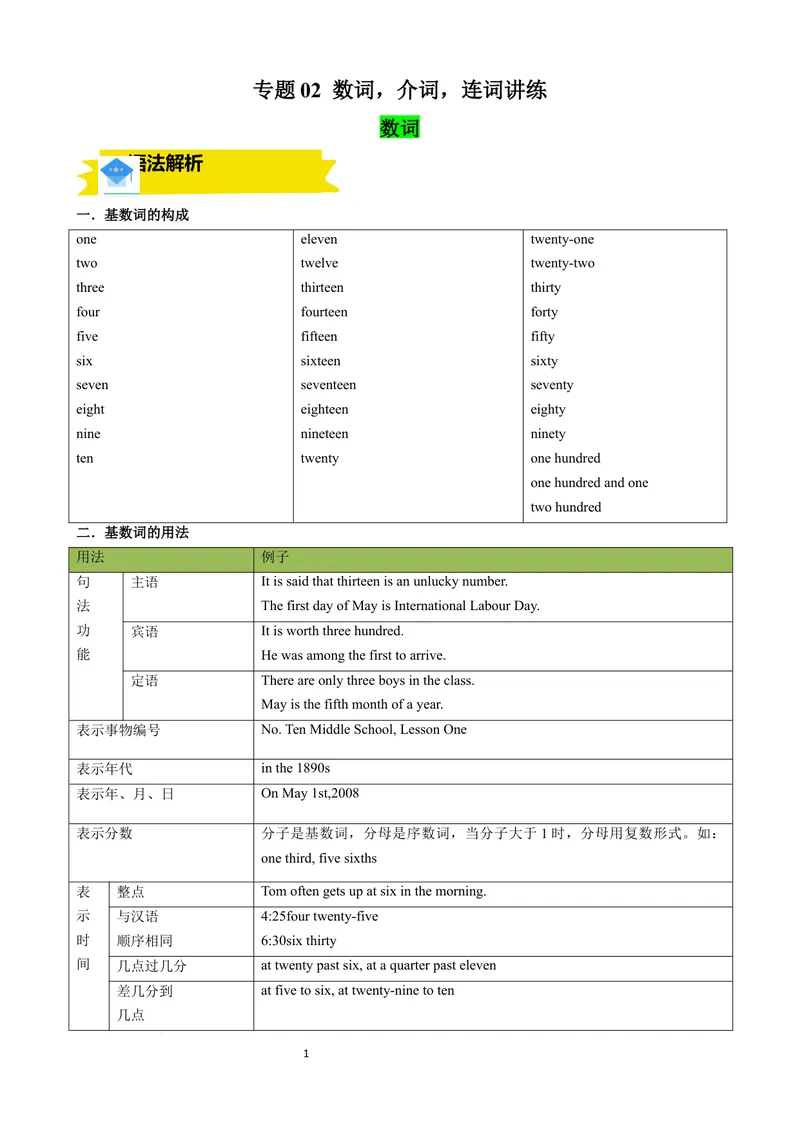 《专题02数词，介词，连词讲练（解析版）_初中英语789_最新人教版英语八年级上册_新版_最新2025秋人教版英语（八年级上册）_2025秋人教版英语8上：预习资料包》第1页预览