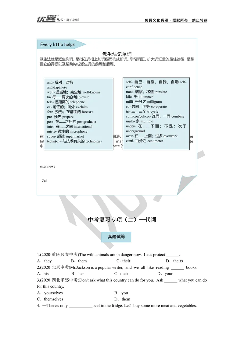 《中考复习专项（二）—代词_初中英语789_26秋最新人教版英语九年级上册_26秋人教九上_39、赠送其它资料_旧版资料_10.知识点复习资料_赠送：中考复习资料_中考专项复习》第1页预览