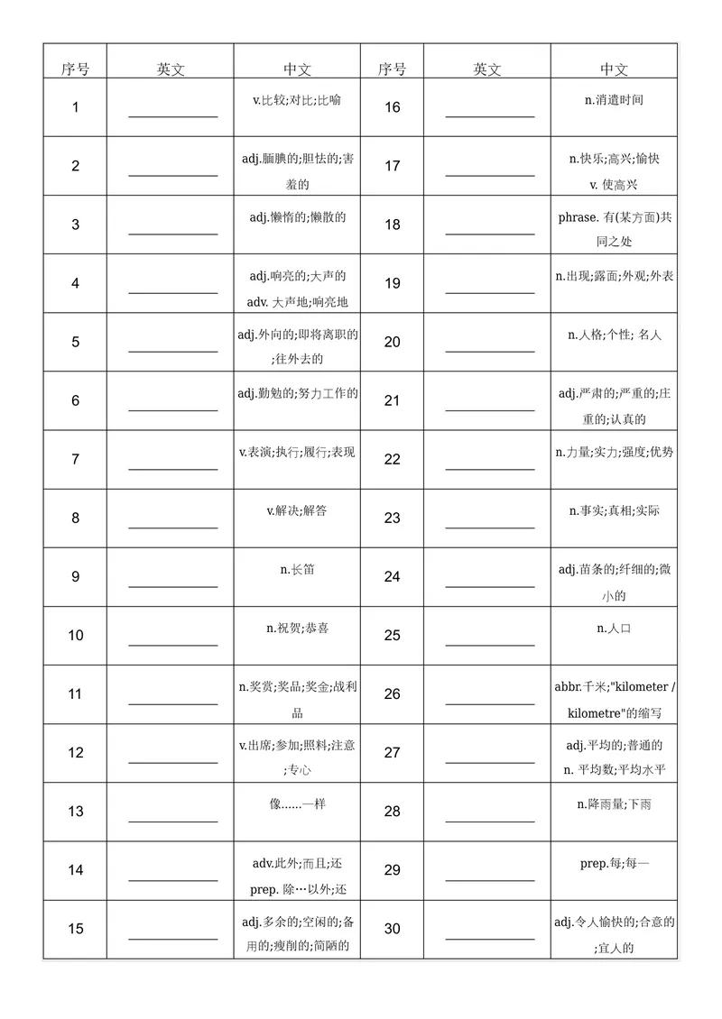 《中译英全册_初中英语789_最新人教版英语八年级上册_新版_最新2025秋人教版英语（八年级上册）_2025秋人教版英语8上：预习资料包_07单词默写（word+pdf）（多套）_合并版》第7页预览