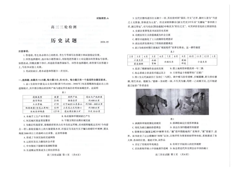 《泰安市2026年5月高三三轮检测历史_2024-2027高三（6-6月题库）_2026年05月高三试卷_260515山东省泰安市2026年5月高三三轮检测（泰安三模）（全科）》第1页预览