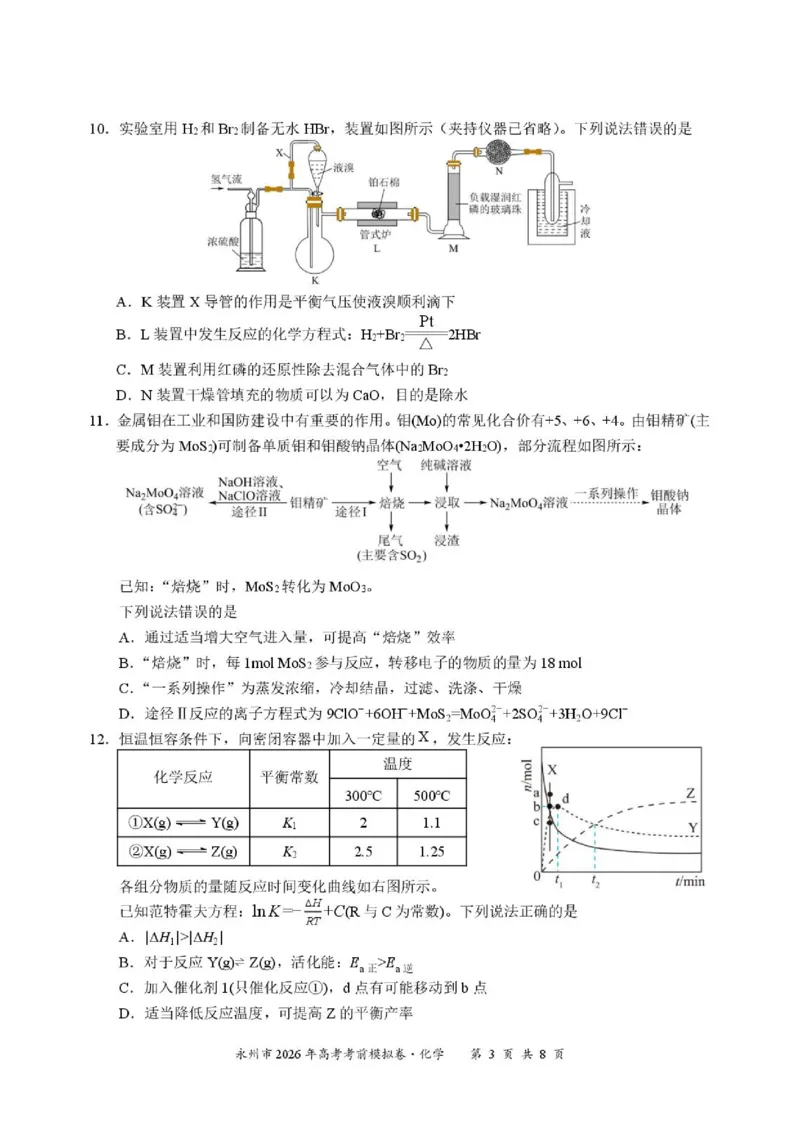 《湖南永州市2026届高三下学期高考考前模拟卷化学试题_2024-2027高三（6-6月题库）_2026年06月高三试卷（数理化）_2026年6月高中化学试题汇编_0602化学》第3页预览