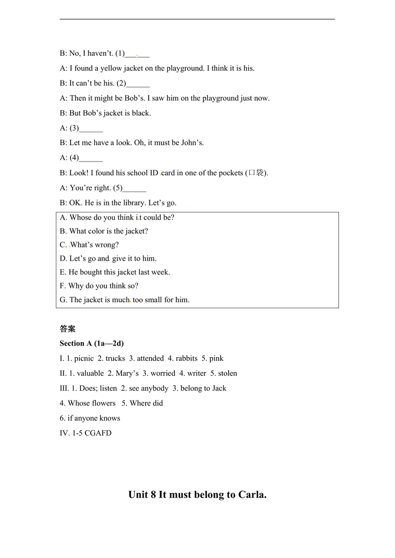 《unit8练习1含答案_初中英语789_26秋最新人教版英语九年级上册_人教版英语九年级全册_人教版初中英语9全一册_4.试题试卷_（赠送）九年级全一册题库_同步练习_Unit8ItmustbelongtoCarla》第2页预览