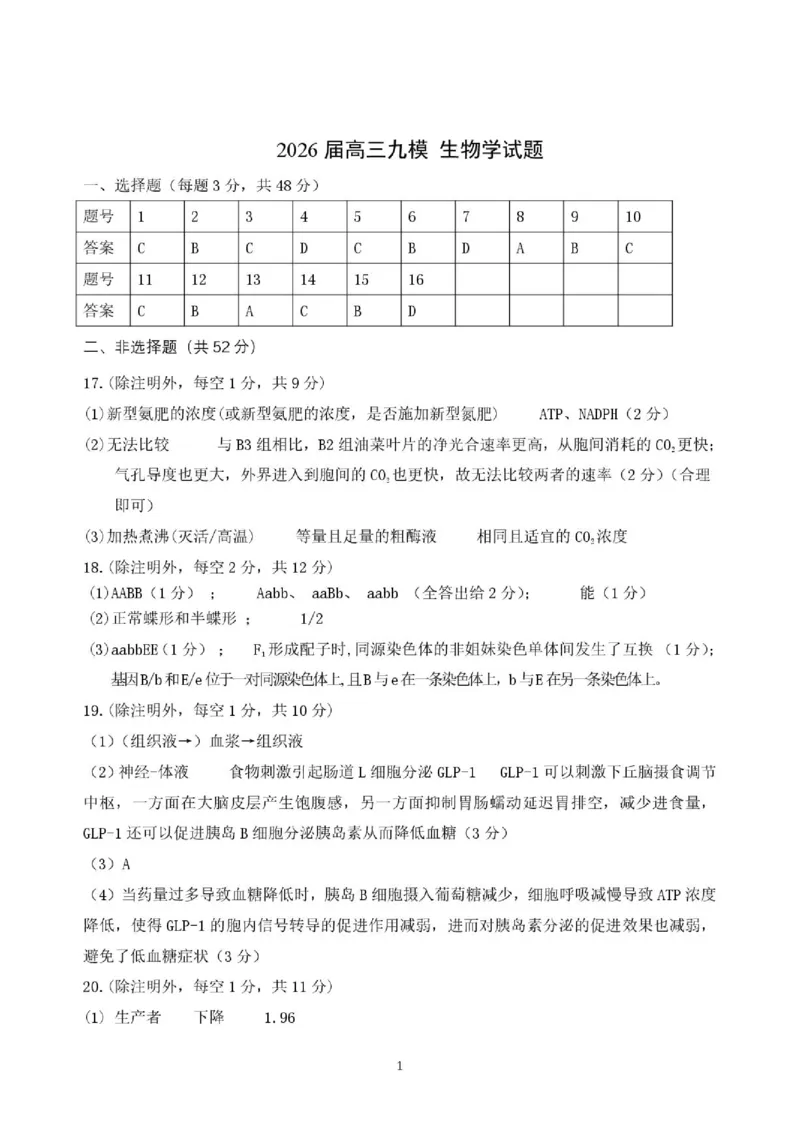 《生物答案_2024-2027高三（6-6月题库）_2026年05月高三试卷_260518陕西省西安市陕西师范大学附属中学2025-2026学年高三下学期5月阶段检测（全科）》第1页预览