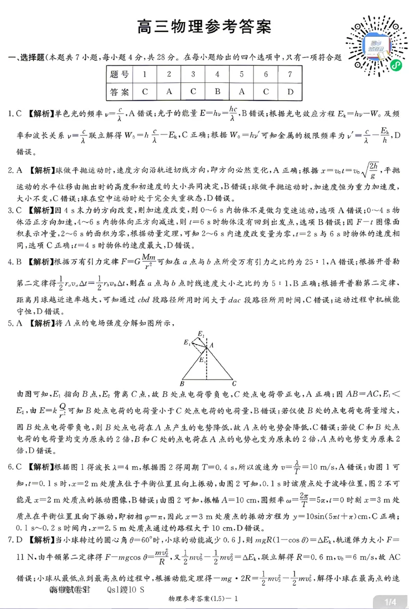 《物理答案-湖南炎德英才联考2026届高三5月考前模拟_2024-2027高三（6-6月题库）_2026年05月高三试卷_260511湖南炎德英才联考2026届高三5月考前模拟（5月7-9）（全科）》第1页预览