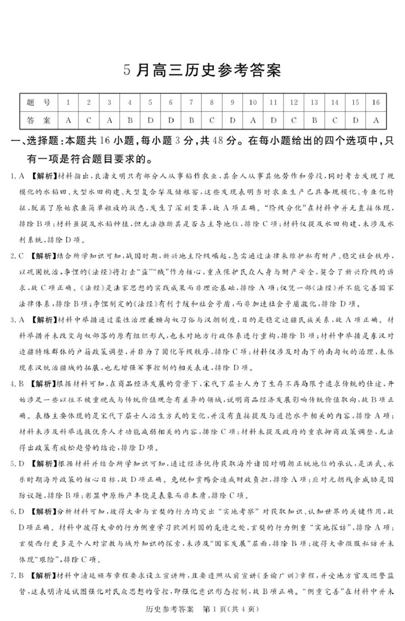《湘豫名校2026届高三下学期5月预测联考历史答案_2024-2027高三（6-6月题库）_2026年05月高三试卷_260522河南省湘豫名校2026届高三下学期5月预测联考（全科）》第1页预览