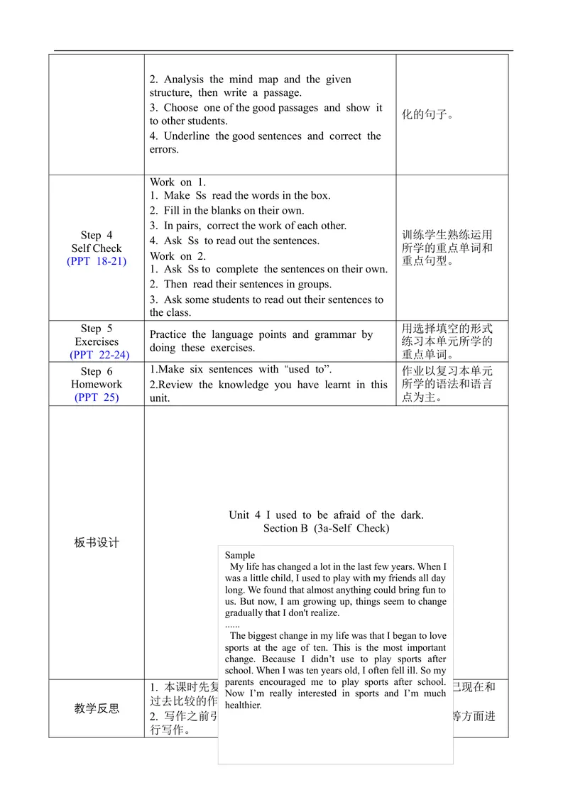 《Unit4SectionB3a-SelfCheck_初中英语789_旧版人教版英语九年级全册_旧版可参考_02.英语9全一册-表格式全英教案+PPT课件+朗读第2套_全英教案_Unit4（教案）_Unit4SectionB3a-SelfCheck》第2页预览
